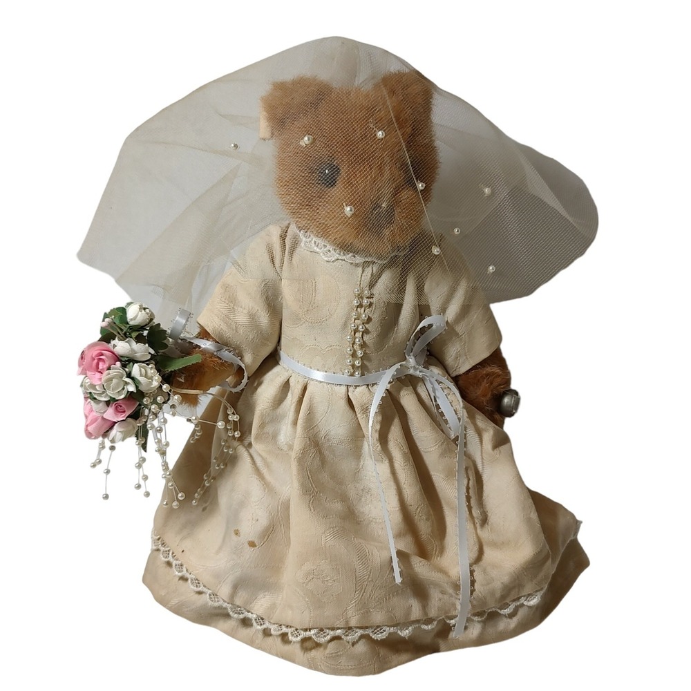 Gund Bridal Bear Plush Ring Flower Bouquet Veil Stuffed Original Box 1989 SEE